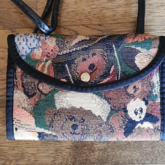 VINTAGE 80s Teddy Bear Tapestry Crossbody New - Picture 3 of 7